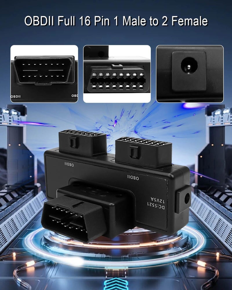 تيكساينس مقسم كابل OBD، وصلة تمديد ذكر إلى 2 دبابيس كاملة من OBDII 16 دبوس، وصلة دوار 180 درجة، مع واجهة 12 فولت 5 أمبير DC5521 - Image 2